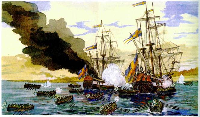 18 мая 1703 года - победа русских кораблей над шведскими парусными кораблями в у